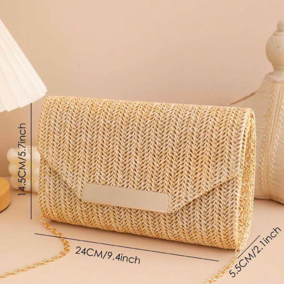 【レンタル】麻素材のクラッチバッグ チェーン付き