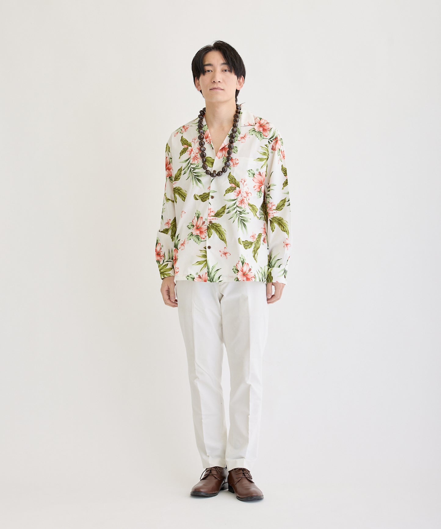 【レンタル】コオリナ  長袖アロハシャツ　かりゆし　色：ホワイト