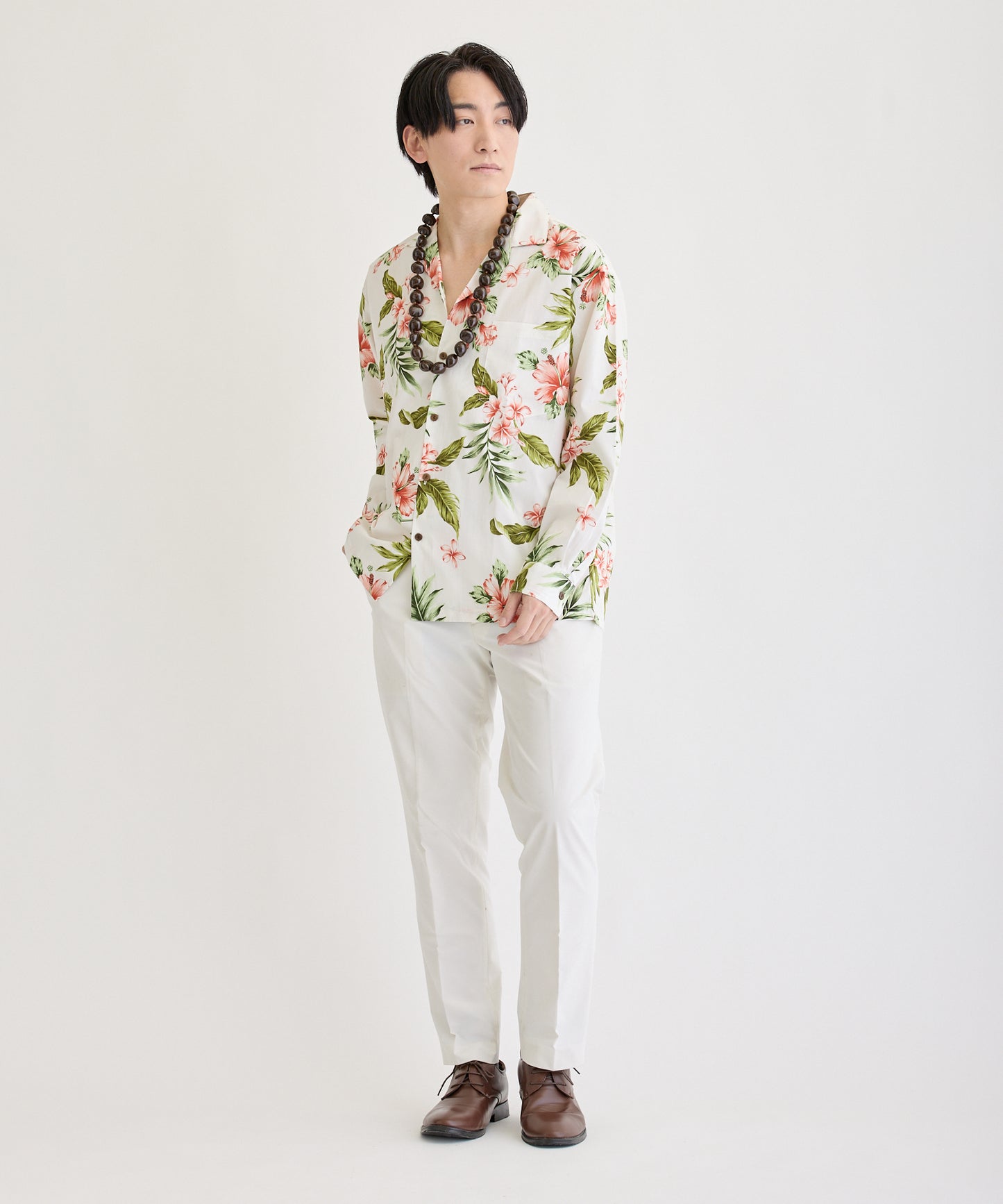 【レンタル】コオリナ  長袖アロハシャツ　かりゆし　色：ホワイト