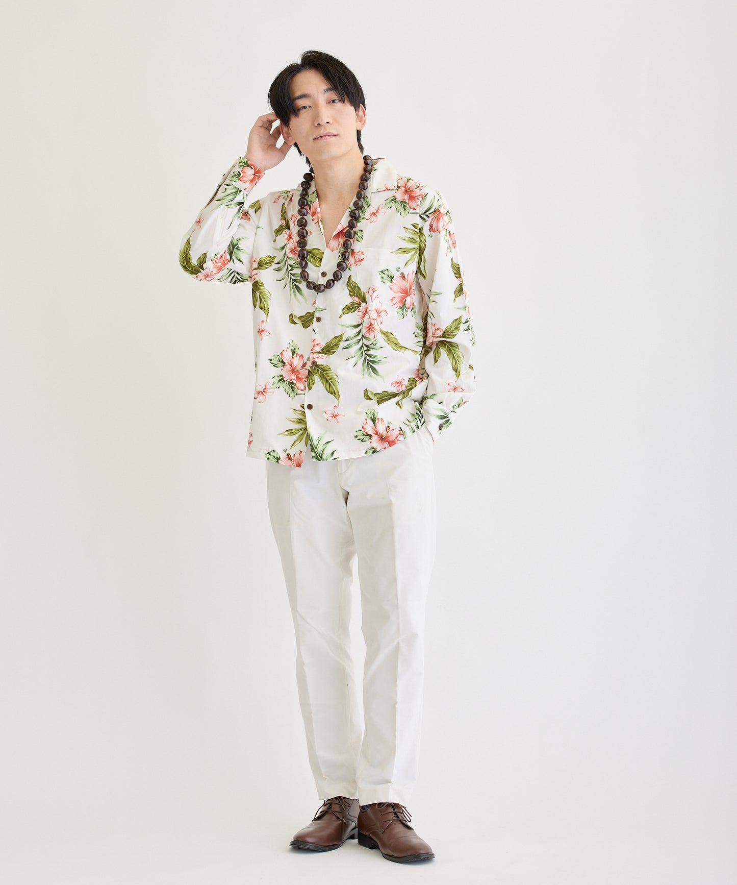 【レンタル】コオリナ  長袖アロハシャツ　かりゆし　色：ホワイト