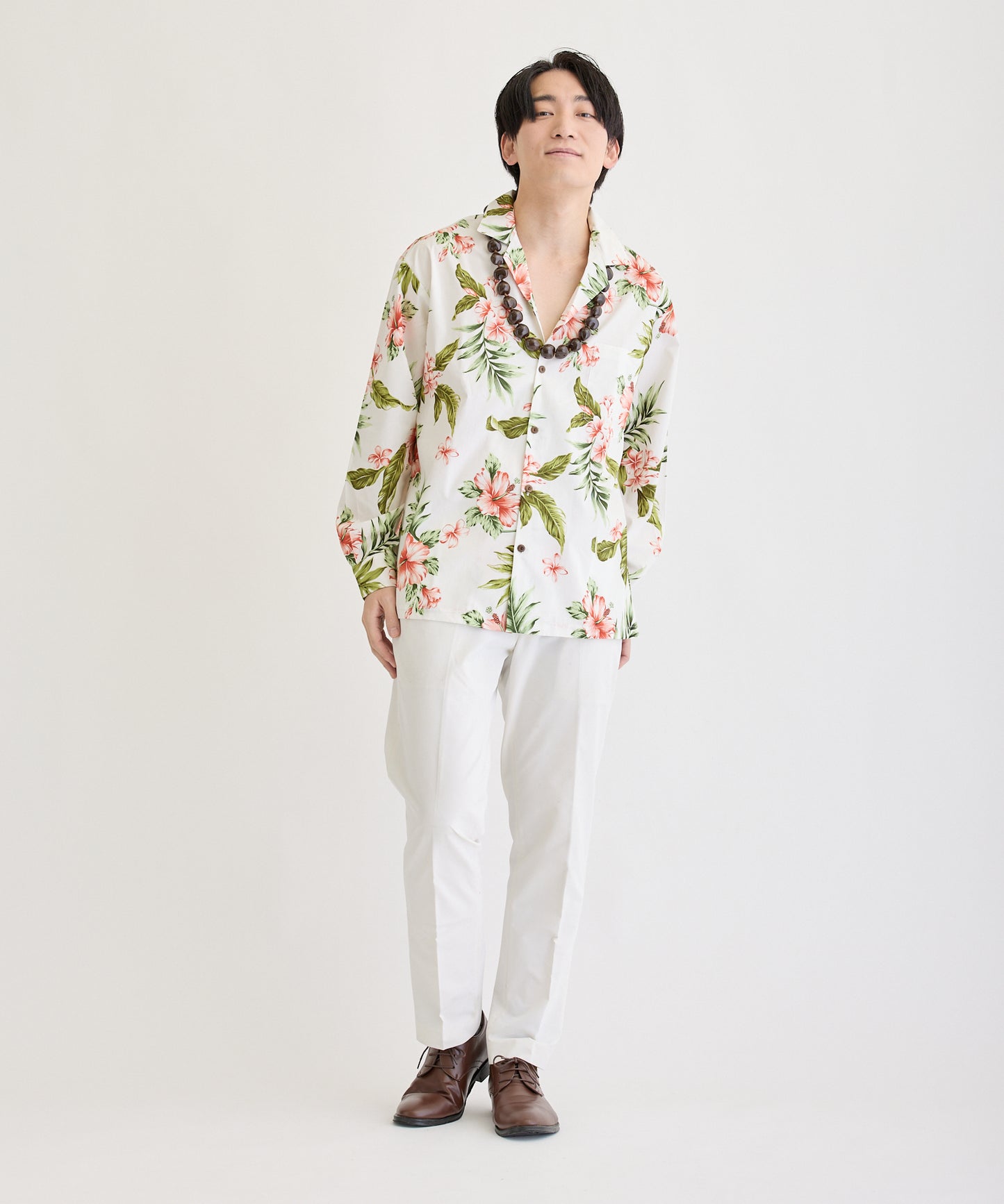 【レンタル】コオリナ  長袖アロハシャツ　かりゆし　色：ホワイト