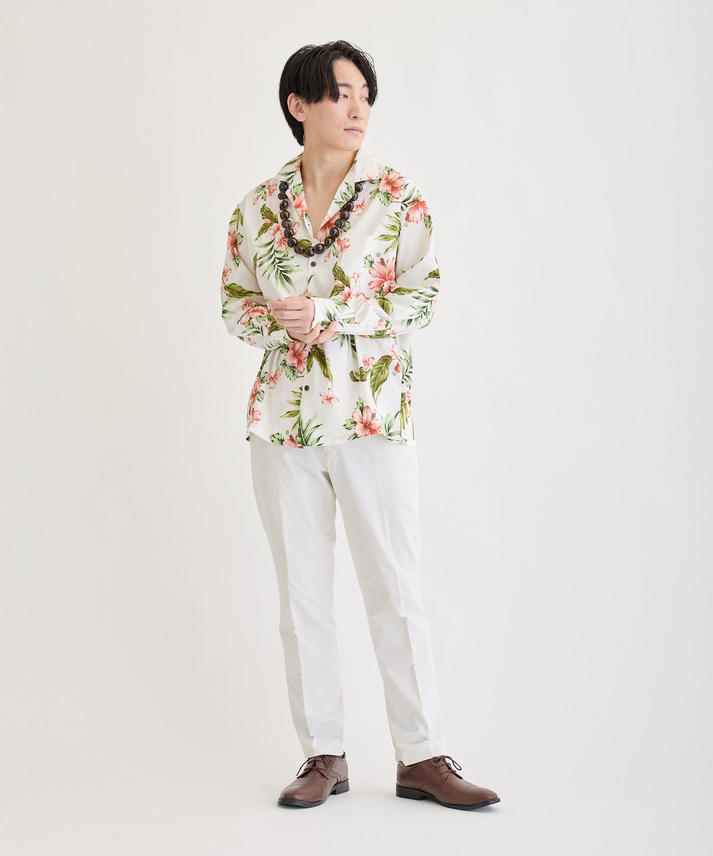 【レンタル】コオリナ  長袖アロハシャツ　かりゆし　色：ホワイト