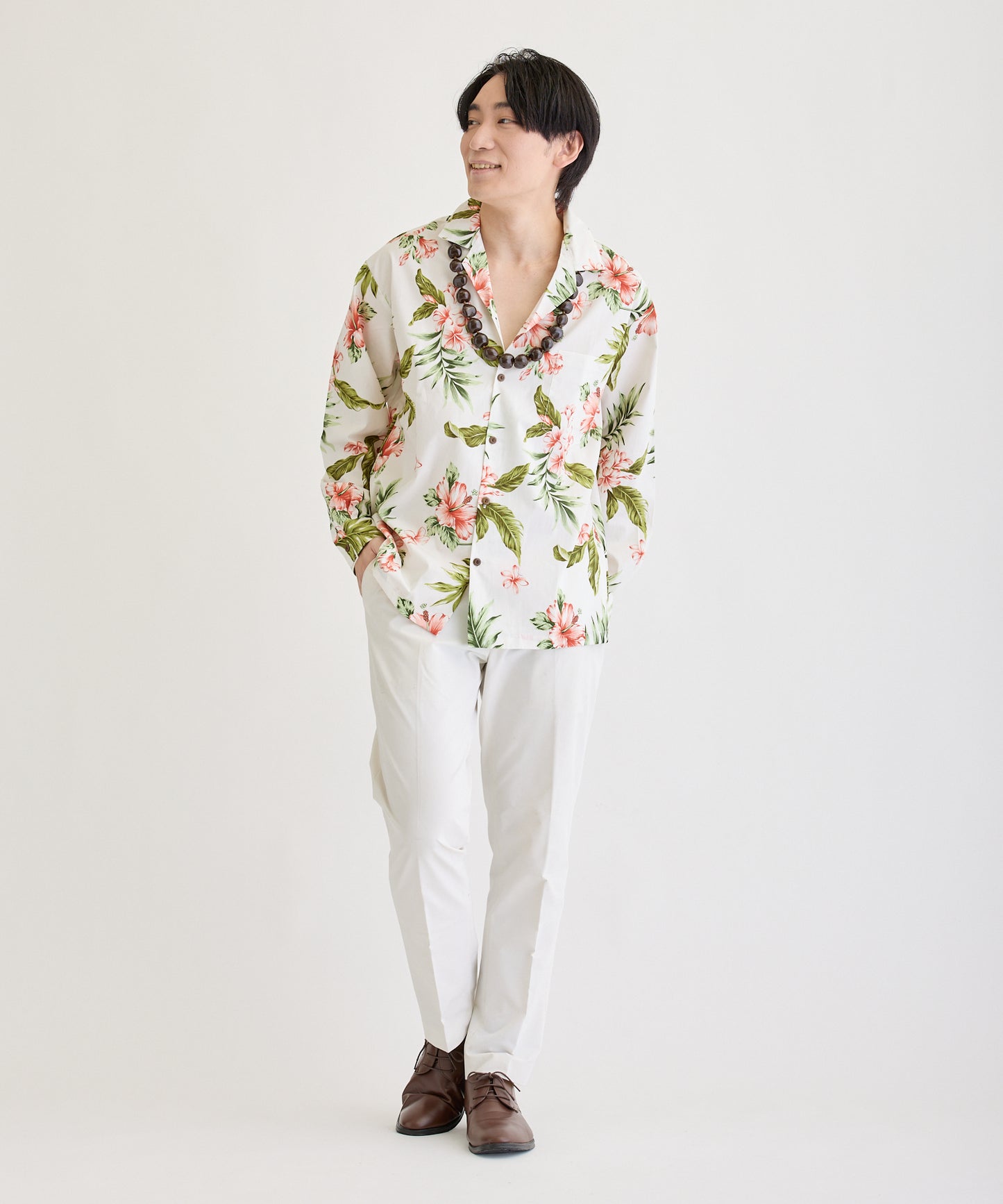 【レンタル】コオリナ  長袖アロハシャツ　かりゆし　色：ホワイト