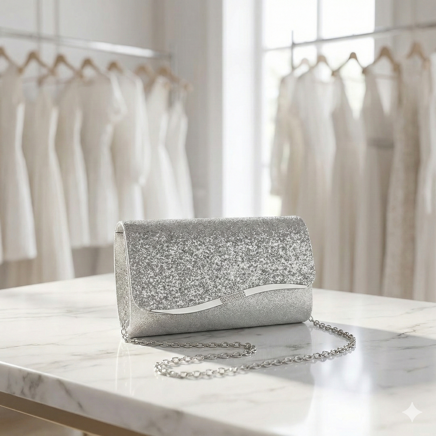 【レンタル】シルバー　クラッチバッグ